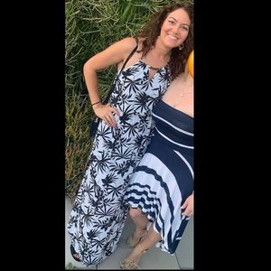 Long, flowered black & white dress